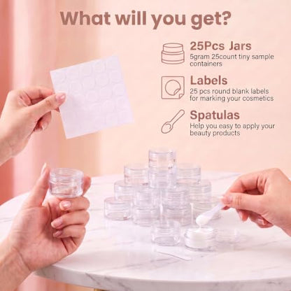 25 Count 5 Gram Sample Containers, Clear Lip Balm Jars - color: Clear
