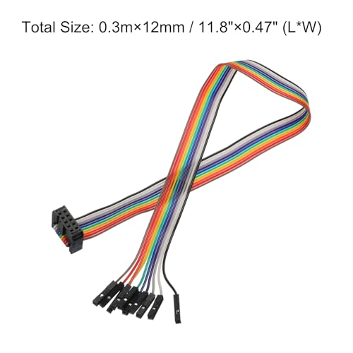 MECCANIXITY 1 Pcs IDC Rainbow Wire Flat Ribbon Cable FC-Female to 10P 11.8 Inch Length 2.54mm Pitch Breadboard Jumper Wires for Electronic Projects