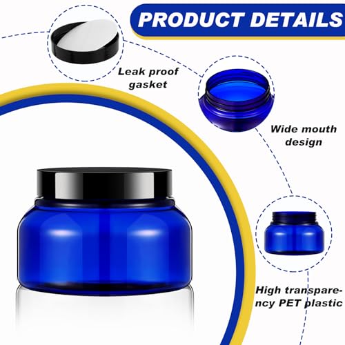 24 Pack Plastic Cosmetic Jars with Lids Label, 8 oz, Blue, Black - color: Blue, Black, size: 8 oz