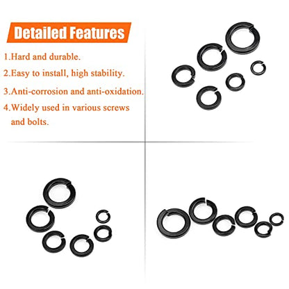 HELIFOUNER 300 Pieces 8.8 Grade Alloy Steel M2 Split Lock Washers, Spring Lock Washers for Screws Bolts, Black - color: Black, size: M2 (300 PCS)
