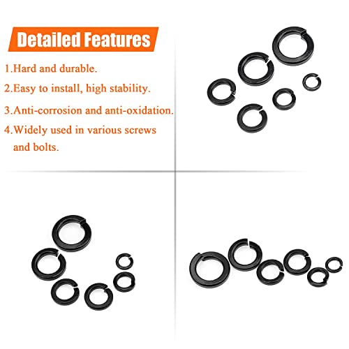 HELIFOUNER 100 Pieces 8.8 Grade Alloy Steel M8 Split Lock Washers, Spring Lock Washers for Screws Bolts, Black - color: Black, size: M8 (100 PCS)