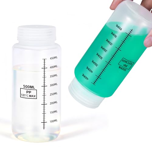 ASEVAT Wide Mouth Plastic Bottles Reagent Bottle, Scaled Pill Bottle Laboratory Chemical Container with Screw Cap, Plastic Sample Containers for Storage or Home (Clear, 16 oz) - color: Clear, size: 16 Ounces