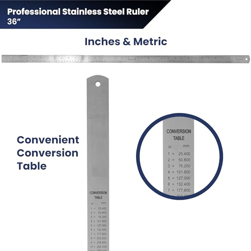 Pacific Arc 36 Inch Stainless Steel Ruler with Inch/Metric Conversion Table - style: 36 In