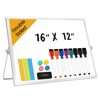 Desktop Whiteboard with Stand, 16" x 12" Double-Sided Dry Erase Board with Stand, Portable Stand White Board for Office, Home, Kitchen - size: 12"W x 16"H
