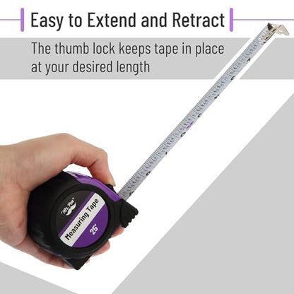 Mr. Pen- Retractable Tape Measure 25 ft, Purple, Easy Read - color: Purple, size: 1 pcs