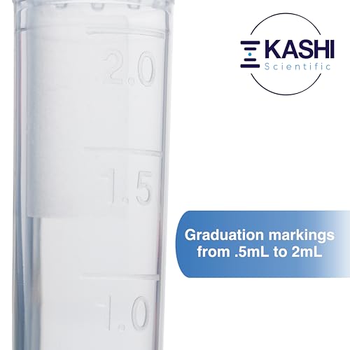 Kashi Scientific 2mL Clear Snap-Cap Microcentrifuge Tube with Graduation, Lab Grade Polypropylene Plastic for Centrifuge [2mL, 500] - size: 2mL