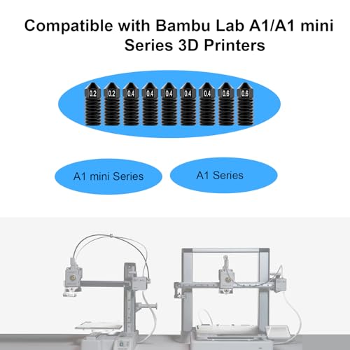 A1 Hardened Steel Nozzles 9 Pack, 0.2/0.4/0.6mm A1 Nozzle Kit Compatible with Bambu Lab A1 / A1 Mini Hotend Replacement Parts - style: 9Pcs A1/A1 Mini Hardened Steel Nozzles kit