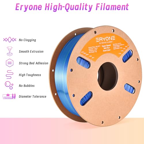 ERYONE Silk Filament PLA+ 1.75mm Shiny 3D Printer Filament, Multicolor PLA 2 in 1, 1kg (2.2LBS)/Spool, HS Silk Dual Color Blue & Green - color: Silk Pla+ 2 in 1 Blue Green