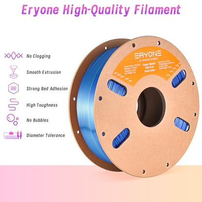 ERYONE Silk Filament PLA+ 1.75mm Shiny 3D Printer Filament, Multicolor PLA 2 in 1, 1kg (2.2LBS)/Spool, HS Silk Dual Color Blue & Green - color: Silk Pla+ 2 in 1 Blue Green