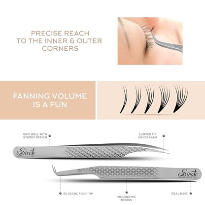 Eyelash Extension Tweezers Set of 6, Japanese Steel, Silver - color: Silver