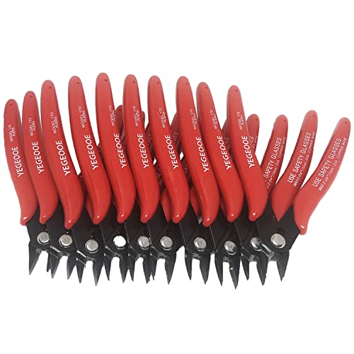 Micro Wire Cutters 10 Pack, YEGEOOE 170 Precision Diagonal Cutting Pliers, 5Inch Mini Wire Flush cutters, Nippers, Shear Cutters, Wire Snips, Small Side Cutters for Electronics Crafts Jewelry, Red - style: 10pack flush wire cutters red