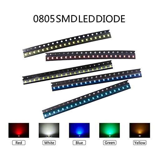 (5 Colors x 40 pcs = 200 pcs) 0805 SMD LED Diode Lights Assorted Kit (Mini Chip 2.0mm x 1.2mm for PCB DC 20mA) Super Bright Lighting Bulb Lamps Electronics Components Light Emitting Diodes Chips - size: 0805 5 Colors Assorted