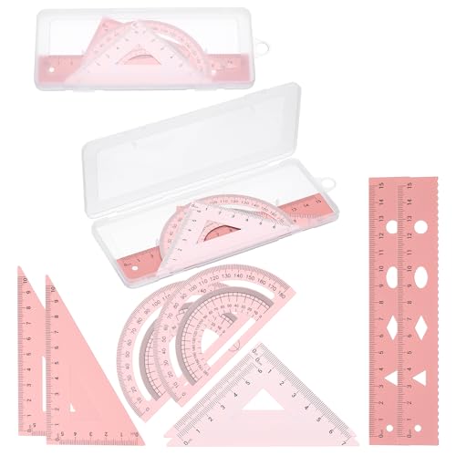 PATIKIL Geometry Set 2Pcs 6" Aluminum Ruler & 4 Triangles, Metal Protractor - color: Gradient Pink, size: 6 Inch