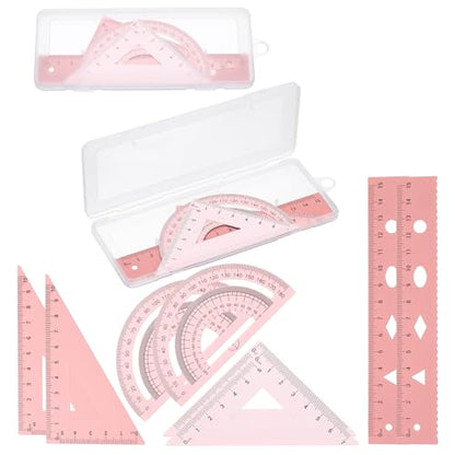 PATIKIL Geometry Set 2Pcs 6" Aluminum Ruler & 4 Triangles, Metal Protractor - color: Gradient Pink, size: 6 Inch