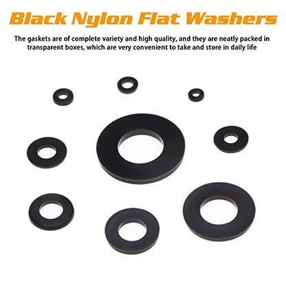 800Pcs Nylon Flat Washer Assortment Set, Washers Metric Sealing Spacer Gasket Ring Washers Set, 9 Sizes - M2, M2.5, M3, M4, M5, M6, M8, M10, M12(Black) - size: 800black