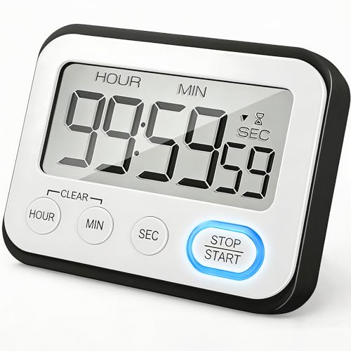 Digital Kitchen Timer Magnetic Loud Alarm, Large LCD Screen Silent/Beeping Multi-Function for Teachers Classroom Kids, Black - color: Black