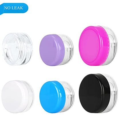 100PCS 5 Gram Sample Containers, 5ml Empty Jars with Lids, Small Cosmetic Containers, Mini Sample Jars with 8PCS Mini Spatulas for Make Up, Oils, Lotion, Powder, Paint, Jewelry, Lip Balms(Blue Lid) - color: Blue, size: 100 Count