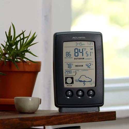 AcuRite Digital Weather Forecaster with Indoor/Outdoor Temperature, Humidity, and Moon Phase (00829), Black
