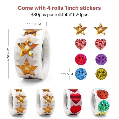 Teacher Appreciation Gifts,Manual Sticker Dispenser with 1520Pcs 1Inch Gold Star,Red Heart,Smiley Face Stickers for Kids Reward,Behavior Chart,School Classroom Student Teacher Supplies Gifts(Red) - color: Red