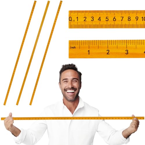 3Pcs 48 inch Yard Stick Wooden Ruler Yard Sticks Yellow Metric Ruler Straight Edge with Smooth Edges Rulers Bulk Double Sided Meter Sticks for Classroom Sewing Home Office Tailor Craft