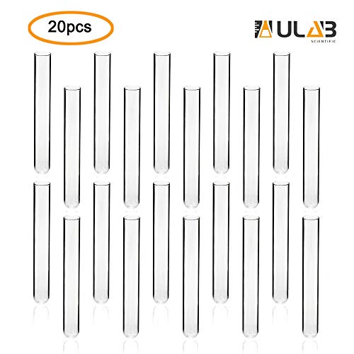 ULAB Scientific Cylindrical Glass Test Tubes, vol.20ml, 20x150mm, Medium 3.3 Borosilicate Glass Material, Pack of 20, UTT1006 - style: Vol.20ml, 20pcs