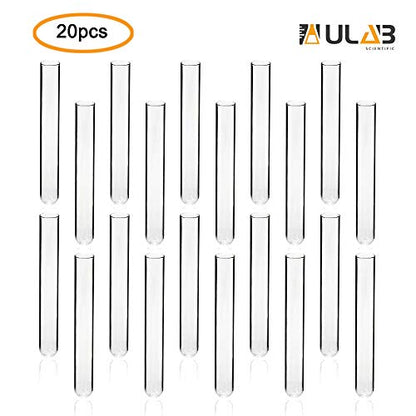 ULAB Scientific Cylindrical Glass Test Tubes, vol.20ml, 20x150mm, Medium 3.3 Borosilicate Glass Material, Pack of 20, UTT1006 - style: Vol.20ml, 20pcs