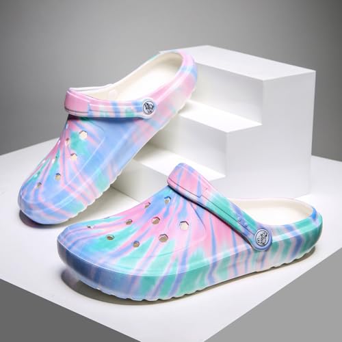 Tie-dye Women's Clogs Lightweight Slip-on Garden Shoes EVA Slippers/Sandals/Water Shoes - color: Blue L003, size: 7.5 Wide