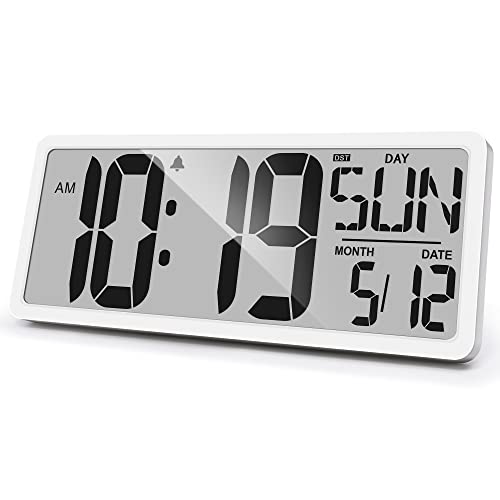 Large Digital Wall Clock 15.1 Inch Alarm Clock for Bedroom Wall Clocks Battery Operated Digital Clock Large Display with Temperature Desk Clocks for Office Living Room Decor - size: 15.1" Battery Operated