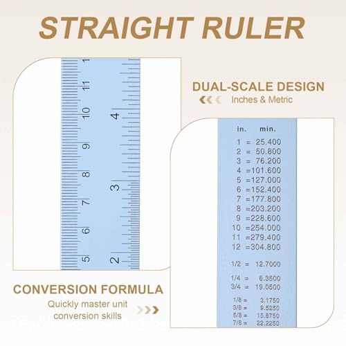 HARFINGTON 2pcs Metal Straight Ruler 30cm Metric SAE Aluminum Alloy Measuring Rulers Scale Tool with Hole for Measure Study Reading Classroom Office, Light Blue - color: Light Blue, size: 30cm