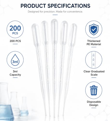 Zkupanx 200PCS Thickened Transfer Pipettes 3mL, PE Plastic Pipettes Dropper - size: 3 mL