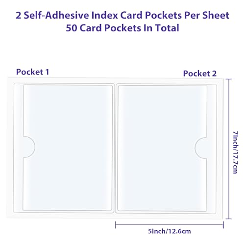 TOTiyea 50 Pack Clear Adhesive Pockets for Index Card Sleeves and Planners, Top Loading,Plastic Label Holder for Note Cards (50 Pack, 5'' x 7'') - size: 5'' x 7'', style: 50 Pack
