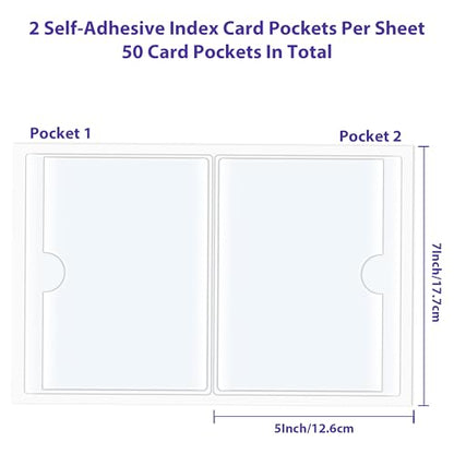 TOTiyea 50 Pack Clear Adhesive Pockets for Index Card Sleeves and Planners, Top Loading,Plastic Label Holder for Note Cards (50 Pack, 5'' x 7'') - size: 5'' x 7'', style: 50 Pack