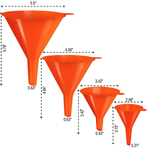 Oil Funnel Set - Plastic Funnels for Automotive & Kitchen - color: Orange