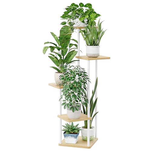 Bamworld White Plant Stand 5 Tier Corner Plant Shelf for Indoor Plants - color: White Oak, size: 5 Tier