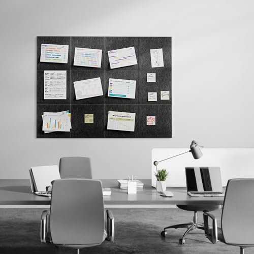 MaxGear Felt Bulletin Board 36" x 24", Dark Gray Felt Wall Tiles Push Pins - color: Dark Gray, size: 36" x 24"