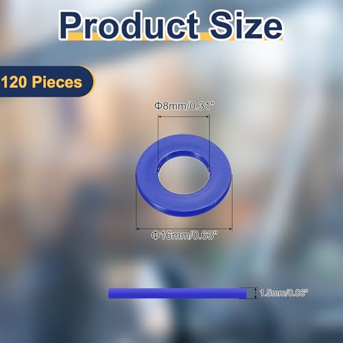 uxcell 120 Pcs Nylon Flat Washers 8mm ID 16mm OD 1.5mm Thick Plain Washer Grommets Plastic Sheet Gasket Fastener Sealing Spacer Gasket Ring Water Hose Washers, Blue - color: Blue, size: 8mm x 16mm x 1.5mm