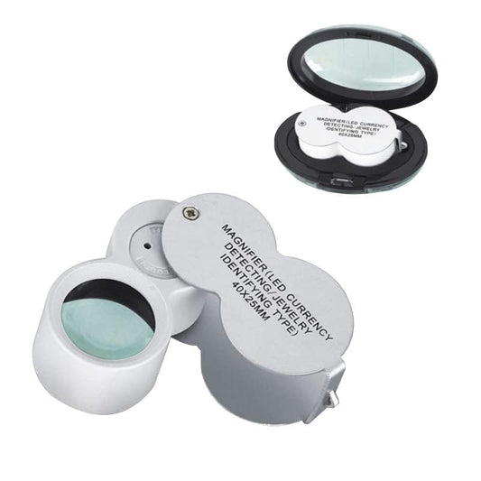 Magnifying Glass Portable Handheld Magnifying Glass with LED Light Jewelry Magnifying Glass Folding Model for The Elderly to Read Jewelry Gems Watches Stamps Antiques Magnifier 40X25mm