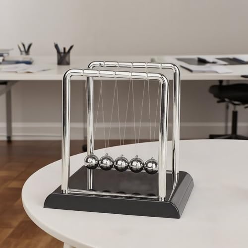 Newtons Cradle Balance Pendulum Balls, Swinging Kinetic Balls with Black Base, Science Physics Educational Learning Tool, Office Home Creative Decoration, Stress Relief Fidget Desk Toy (Medium) - size: Medium - 5 Balls