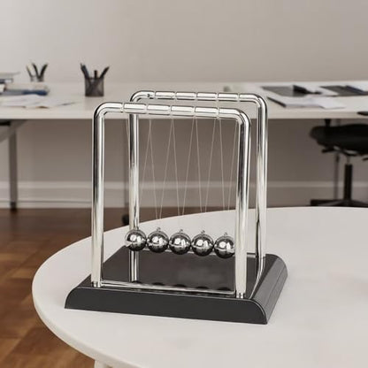 Newtons Cradle Balance Pendulum Balls, Swinging Kinetic Balls with Black Base, Science Physics Educational Learning Tool, Office Home Creative Decoration, Stress Relief Fidget Desk Toy (Medium) - size: Medium - 5 Balls