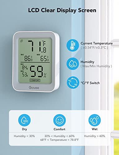 Govee Indoor Hygrometer Thermometer 3Pack H5075 with Bluetooth App Control - color: Grey, size: 3 Pack