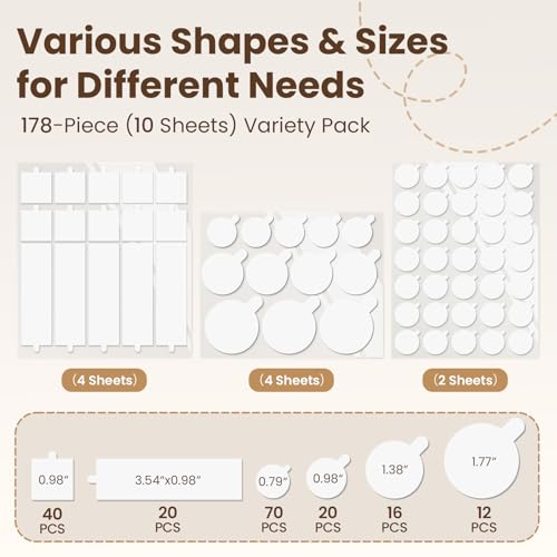 Sooez Double Sided Tape Variety Pack with Pull Tab, 178 Pcs Glue Wall Tape