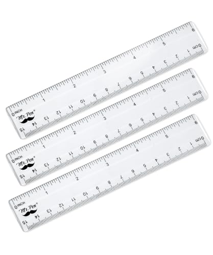 Mr. Pen- Plastic Rulers, 6 Inch, 3 Pack, Easy-to-Read Markings - color: Clear, size: 3 Pack 6 Inch