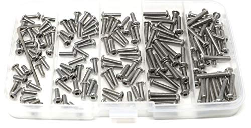 iexcell 125 Pcs M3 x 8/10/12/16/20 Stainless Steel 304 Hex Socket Button Head Cap Screws Bolts Assortment Kit - size: M3 x 8/10/12/16/20mm