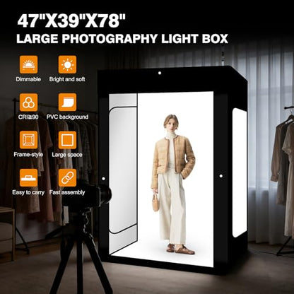Professional Photography Studio LED Dimmable Large Shooting Tent 47x39x78 ZKEEZM Large Lightbox Photo Video Continuous Lighting Cube Shooting Tent Kit Soft Box with 3Colours Backdrops and Carrying Bag - size: 78 inches with 5600K