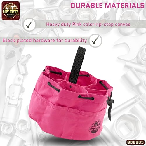 Graintex GB2885 18 Pockets Grab Bag Pink Color Rip-Stop Canvas Drawstring Closure, Small Parts Organizer Bag, Parachute for Screws, Tools, - color: Pink