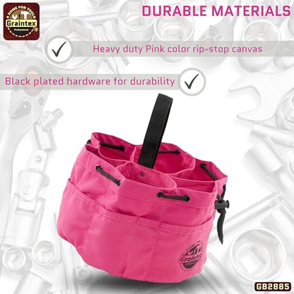 Graintex GB2885 18 Pockets Grab Bag Pink Color Rip-Stop Canvas Drawstring Closure, Small Parts Organizer Bag, Parachute for Screws, Tools, - color: Pink