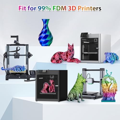 Silk Rainbow PLA Filament 1.75mm Bundle, Shiny Fast Color Changing Gradient 3D Printer Filament 4-Pack (250g/Spool, 1kg Total), High Gloss & Smooth Finish for Articulated Dragon Toys, 3D Art Crafts - color: Candy+forest+universe+red Blue Green+black Red 4