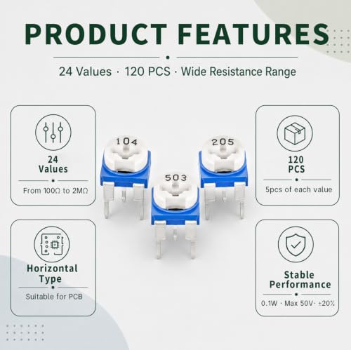 24Values 100 Ohm to 2M Ohm Variable Resistor Potentiometer Kit