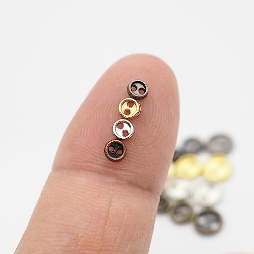 Youmeizer Wiosny 100Pcs 4 Colors Mini Metal Buttons 3mm(1/8inch) 2 Hole Mini Metal Round Buttons DIY Hand Sewing AIDS Doll Clothes (4 Colors Mixed, 3mm(1/8inch)) - size: 3mm(1/8inch)