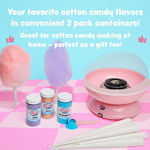 Cotton Candy Express CC1000-S Cotton Candy Machine, with 3 - 11oz. Jars of Cherry, Grape, Blue Raspberry, Orange, Pink Vanilla Floss Sugar & 50 Paper Cones Easy to Use and Clean - color: Pink Machine with 3 Flavors